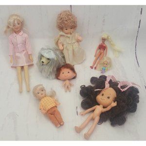 Vtg Set 7 Small Dolls Strawberry Shortcake, Lanard, Micro Fashion, 1 Cititoy Dog